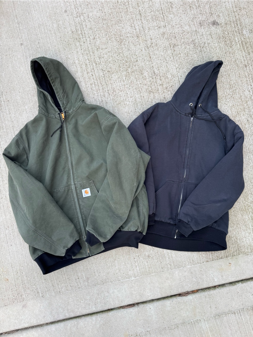 2 Vintage Workwear Jackets Bundle Carhartt 2XLT Refrigiwear L Green Faded Black